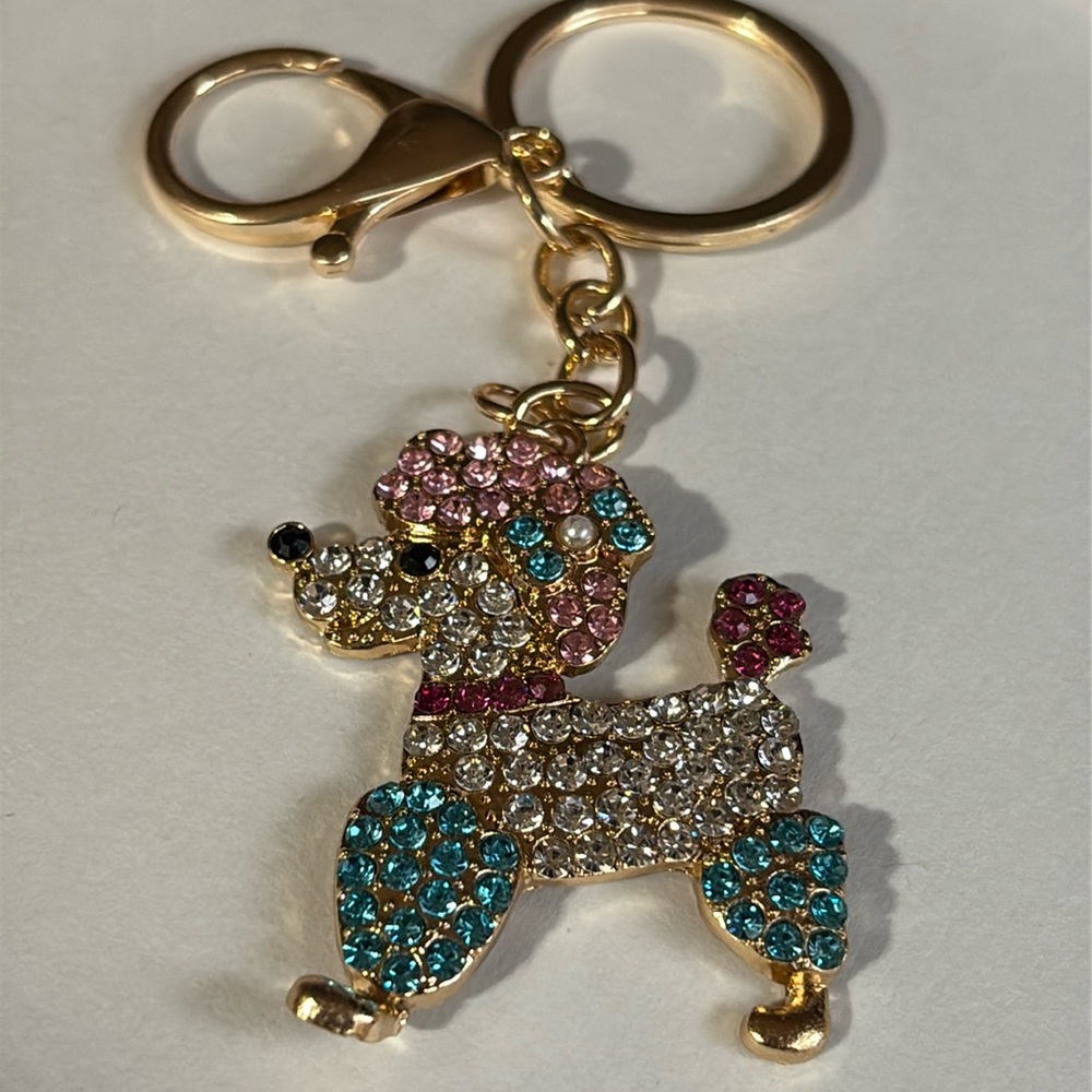 Sparkling poodle dog Keychain with blue pink Accents